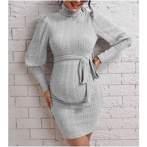 Maternity Ribbed Turtleneck Sweater Dress - Picture 7 of 13
